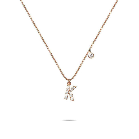 Solid 925 Sterling Silver Initial Crystal Personalised Alphabet Letter Necklace Rose Gold Filled